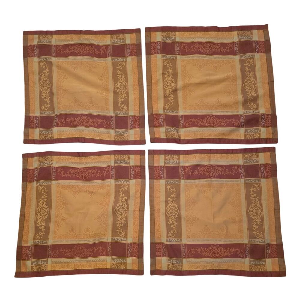 Waterford Hopscotch Tarton Plaid 100% Cotton Yellow Burgundy Napkins Set of 4